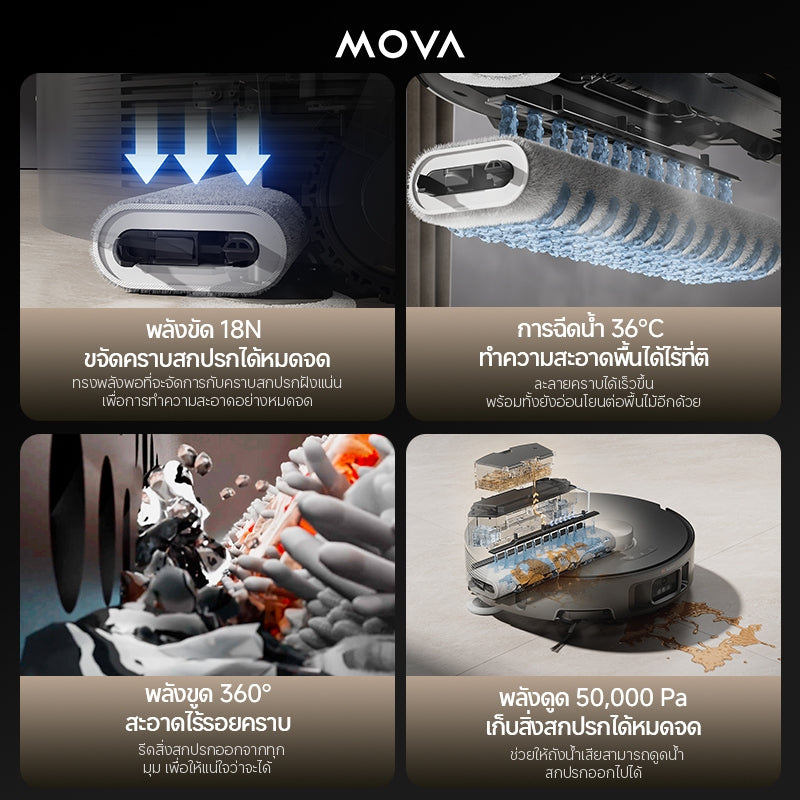 MOVA Z50 Ultra Robot Vacuum Mop หุ่นยนต์ดูดฝุ่น แรงดูด 19000Pa ทำความสะอาดด้วยน้ำร้อนหมุนเวียน สะอาดครบทุกมุม