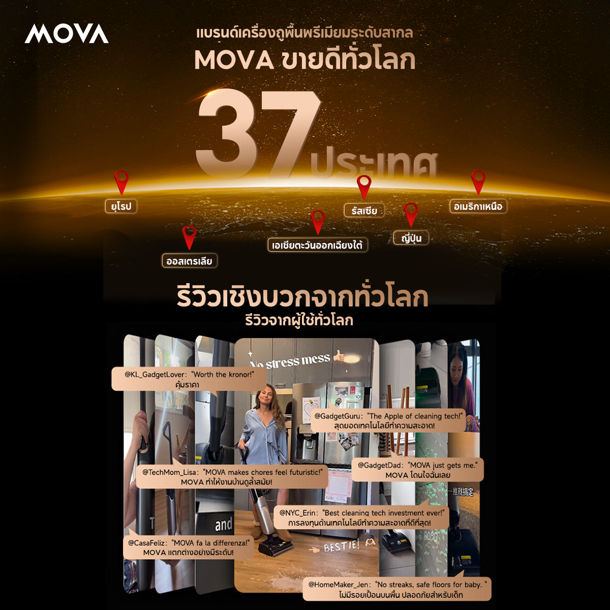 MOVA K30 Plus เครื่องดูดฝุ่นล้างพื้นเปียกแห้ง 21000Pa นอนราบ 180° ชิดขอบคู่ ล้างน้ำร้อน 60°C อบลมร้อน 85°C