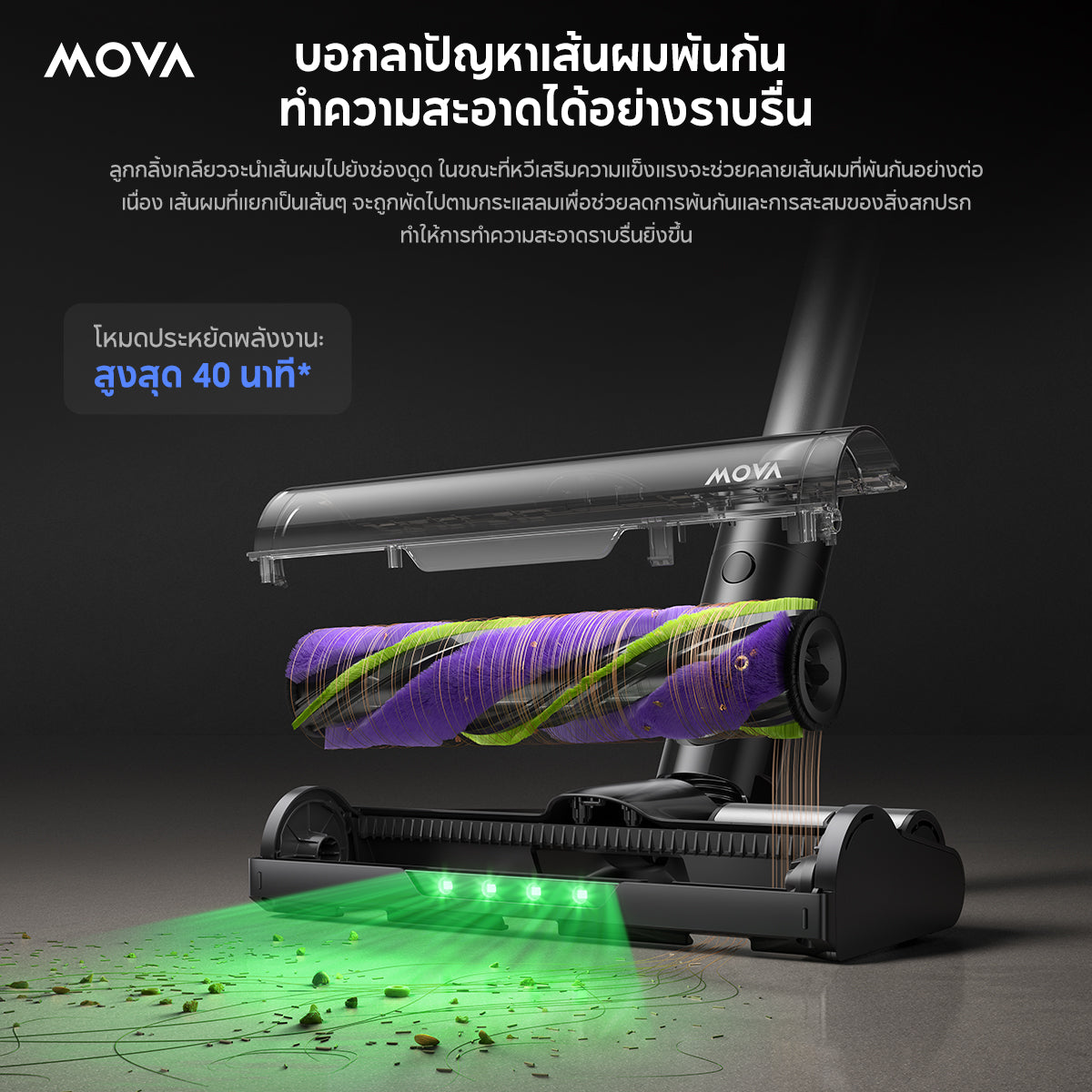 MOVA Z200 เครื่องดูดฝุ่นไร้สาย แรงดูดโหด 30000Pa ถุงเก็บฝุ่นใหญ่ 1.2L แปรง LED ลุยขนสัตว์ ไม่พันกัน ประกัน 2 ปีเต็ม