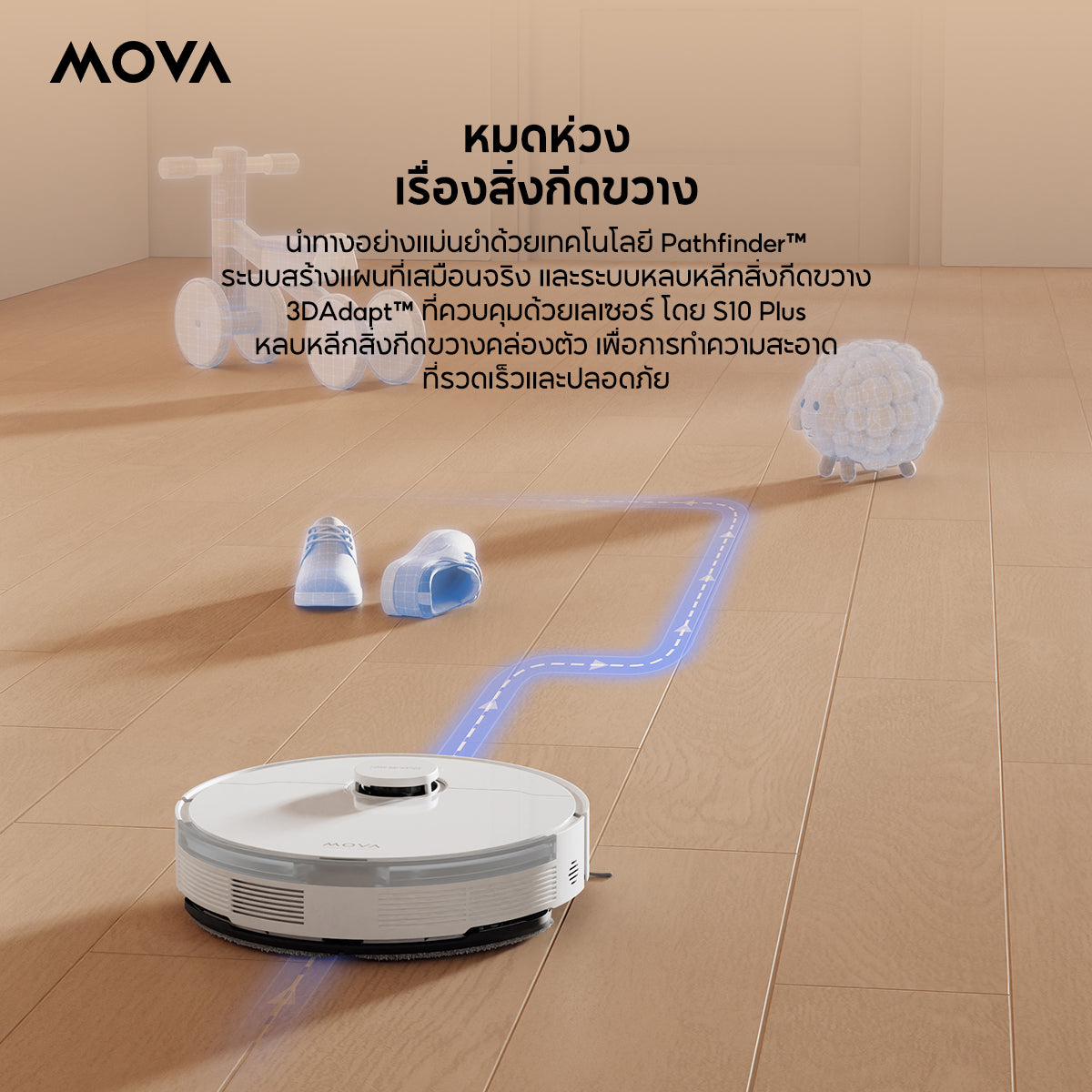 MOVA S10 Plus หุ่นยนต์ดูดฝุ่นถูพื้น 7000Pa แท่นเก็บฝุ่นอัจฉริยะ 90วันไม่ต้องเท ถูสั่นทรงพลัง ยกม็อบ ประกัน 1 ปี