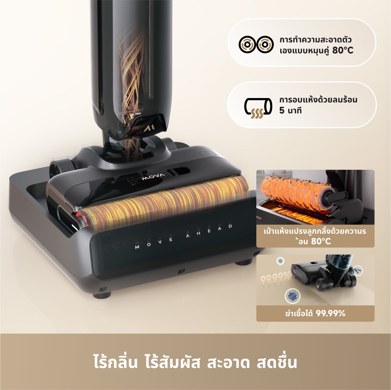 【NEW 2025】MOVA K30 Pro Wet and Dry Vacuum  เครื่องดูดฝุ่นถูพื้น แรงดูด 21kPa  เป่าแห้งด้วยลมร้อน 80°C   ราบพื้นได้ 180°