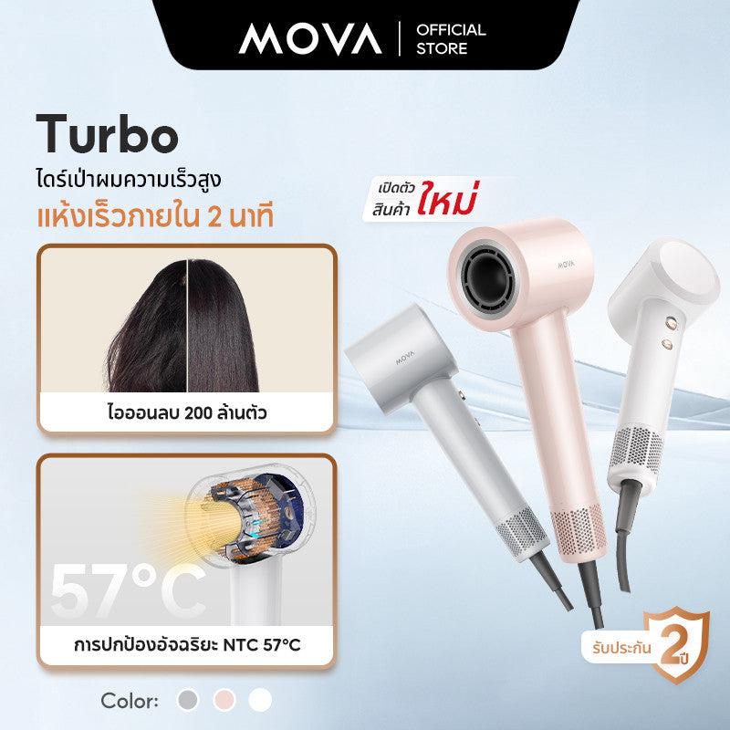 MOVA Turbo High-Speed Hair Dryer ไดร์เป่าผม| 110,000 RPM | เป่าผมแห้งเร็วใน 40 วินาที | ไอออนลบ 200 ล้านตัว