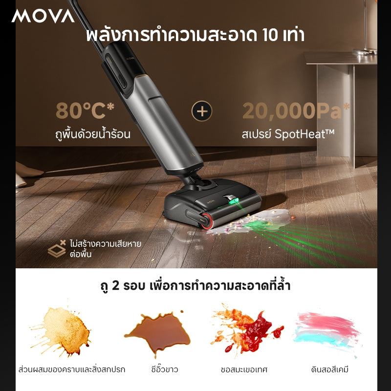 MOVA X4 Pro Wet and dry vacuum cleaner เครื่องดูดฝุ่นแห้งและเปียก ทําความสะอาดด้วยน้ําร้อน 80°C นอนราบ 180°