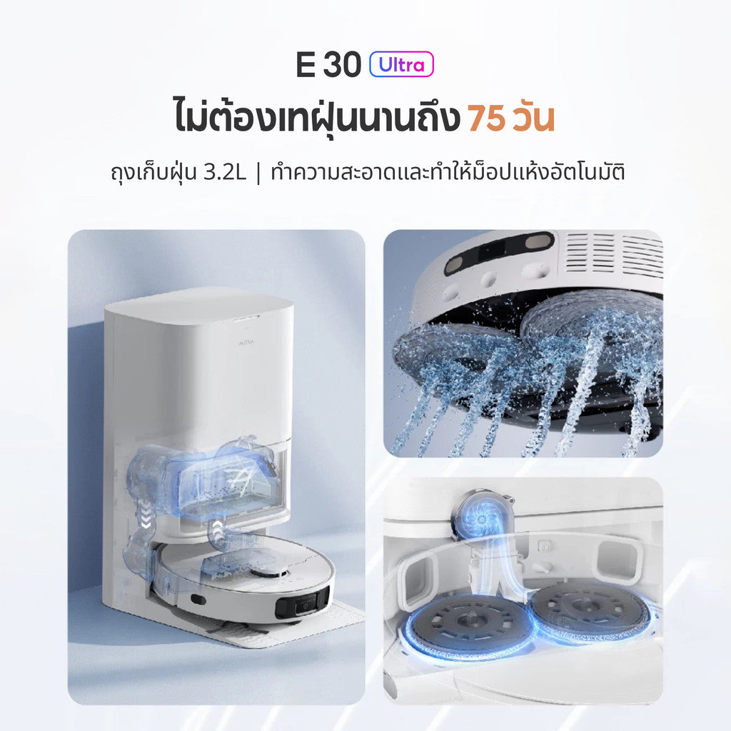 MOVA E30 Ultra Robot Vacuum Mop หุ่นยนต์ดูดฝุ่นและล้างพื้น ระบบถูพื้น DuoScrub ™