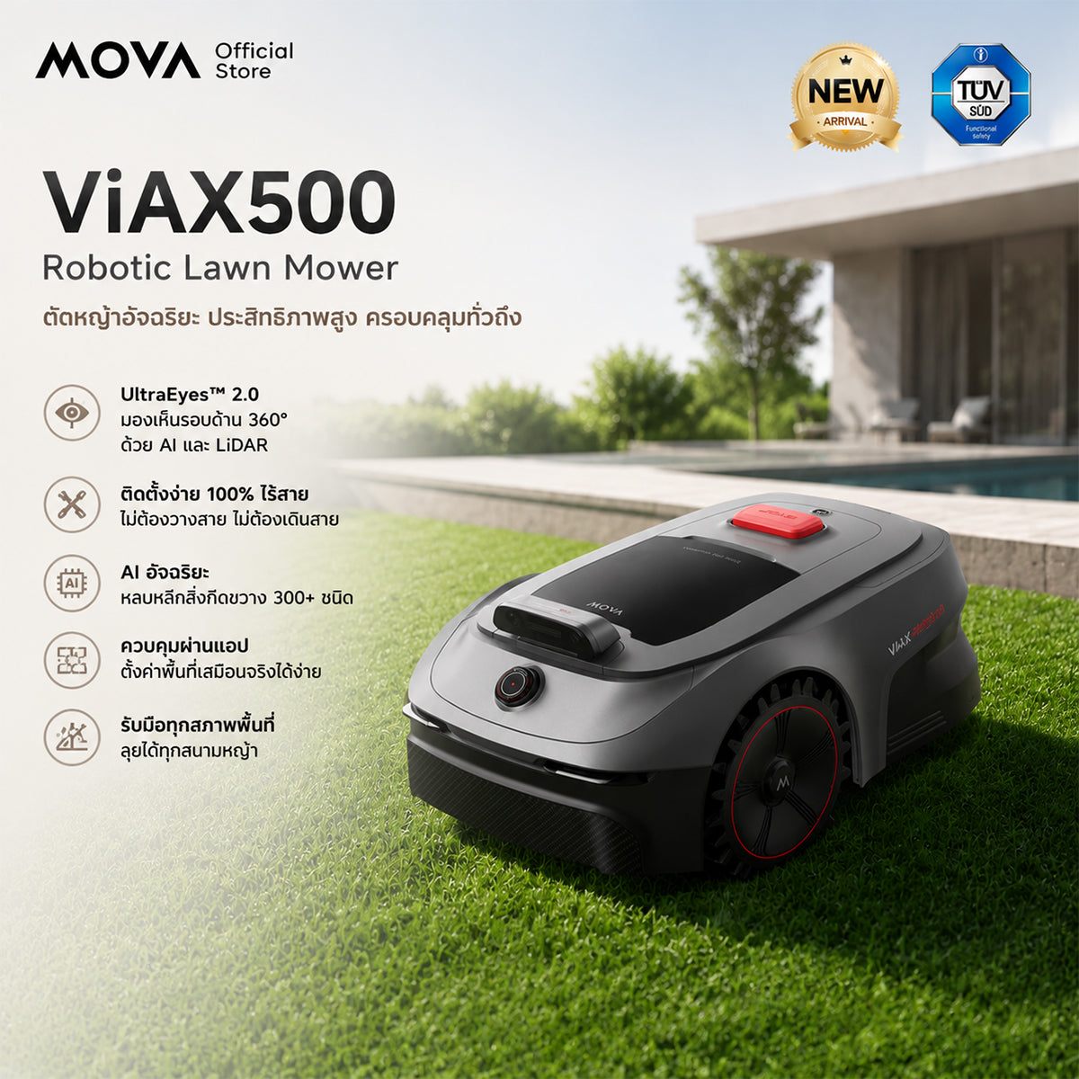 MOVA ViAX 500 Roboticmower เครื่องตัดหญ้าอัจฉริยะไร้สาย คุมแอป AI หลบอุปสรรค วางเส้นทางรูปตัวUประสิทธิภาพ ตัดชิดขอบ