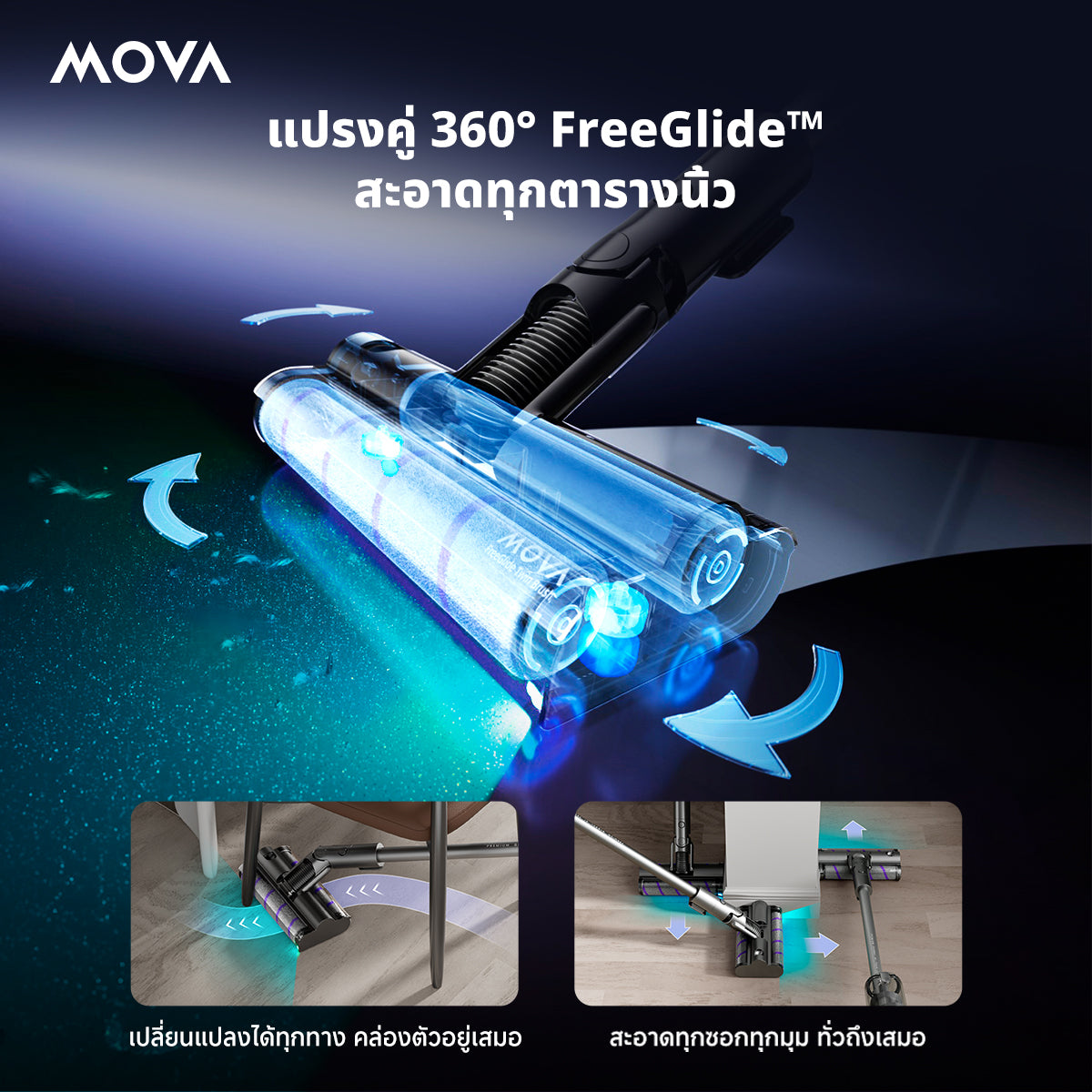 [ NEW ] MOVA I10 Cordless Stick Vacuum  เครื่องดูดฝุ่นไร้สาย 28,000Pa เทคโนโลยีไฟเขียวน้ำเงินส่องฝุ่น แปรงลูกกลิ้งคู่ 360°