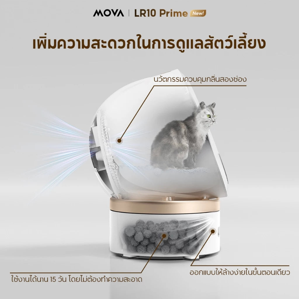 MOVA LR10 Prime ห้องน้ำแมวอัตโนมัติ เซ็นเซอร์360องศา ใช้กับทรายแมวได้ทุกชนิด ควบคุมผ่านแอพ Smart Life