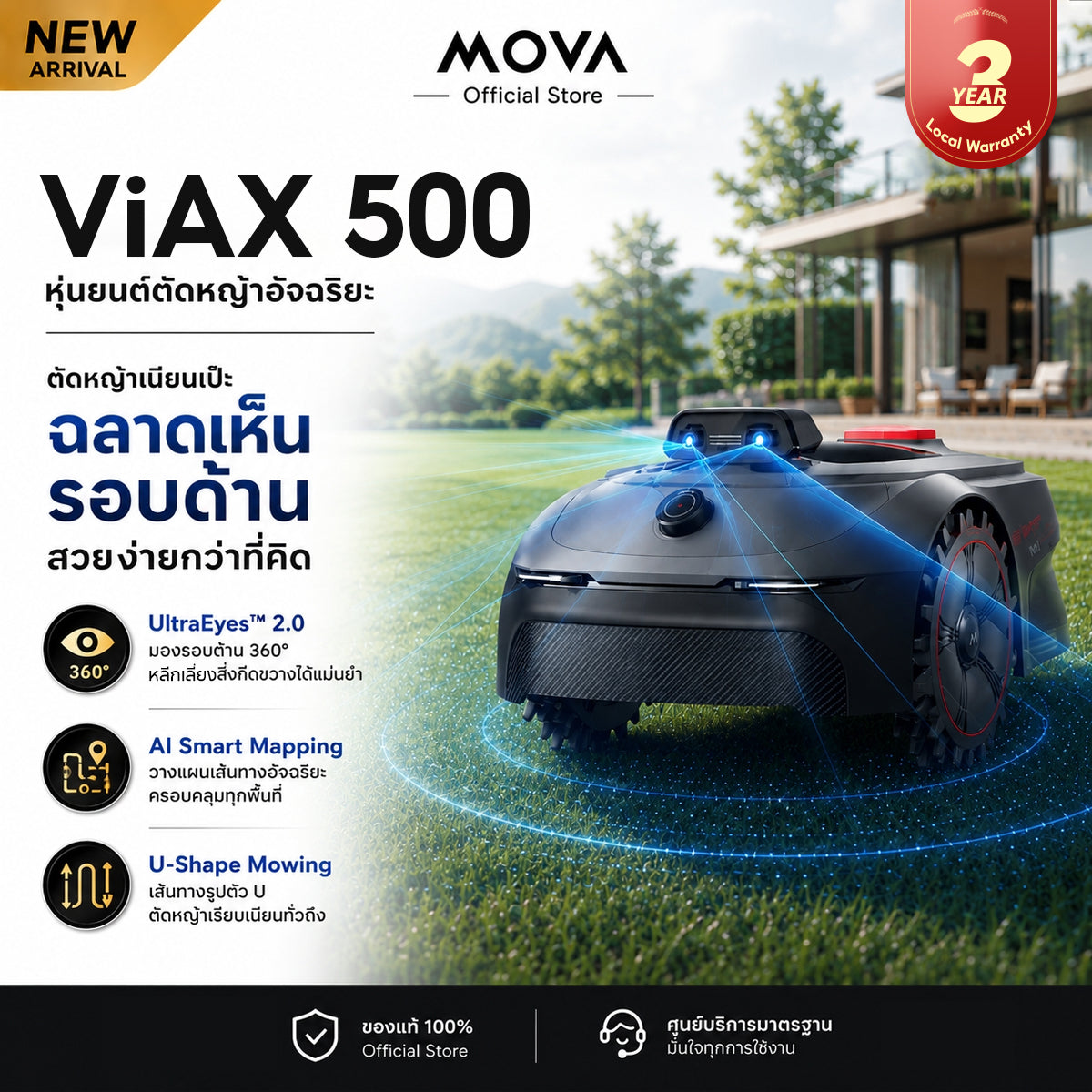 MOVA ViAX 500 Roboticmower เครื่องตัดหญ้าอัจฉริยะไร้สาย คุมแอป AI หลบอุปสรรค วางเส้นทางรูปตัวUประสิทธิภาพ ตัดชิดขอบ