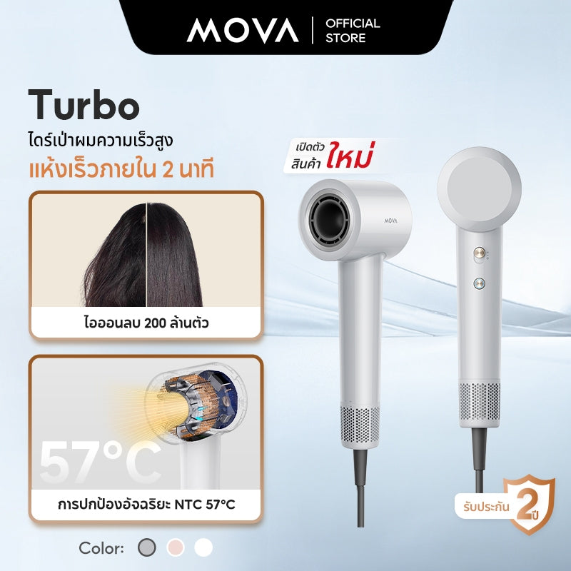 MOVA Turbo High-Speed Hair Dryer ไดร์เป่าผม| 110,000 RPM | เป่าผมแห้งเร็วใน 40 วินาที | ไอออนลบ 200 ล้านตัว