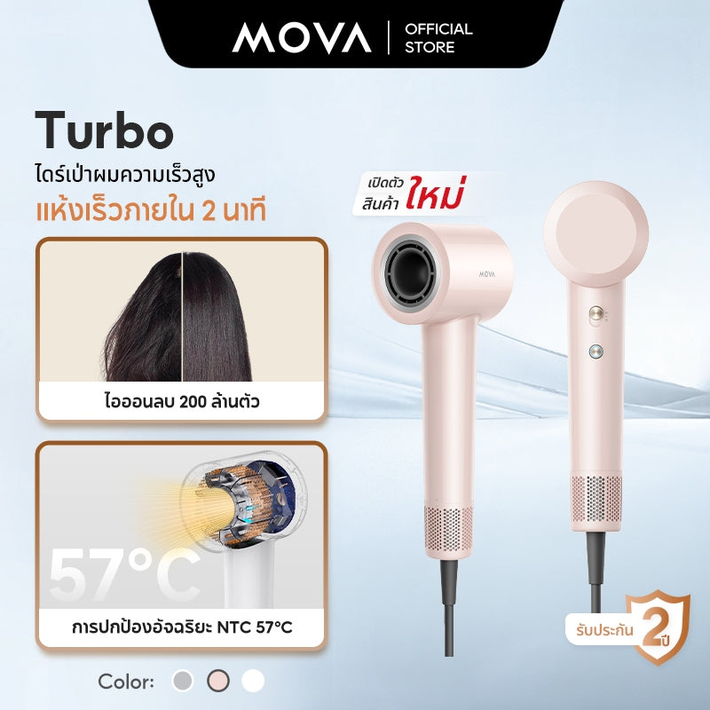 MOVA Turbo High-Speed Hair Dryer ไดร์เป่าผม| 110,000 RPM | เป่าผมแห้งเร็วใน 40 วินาที | ไอออนลบ 200 ล้านตัว