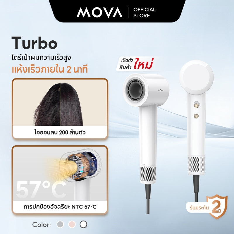 MOVA Turbo High-Speed Hair Dryer ไดร์เป่าผม| 110,000 RPM | เป่าผมแห้งเร็วใน 40 วินาที | ไอออนลบ 200 ล้านตัว